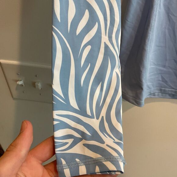 EVO Rashguard Long Sleeve SPF Swim Shirt Blue Zebra Print Large Performance - Picture 3 of 11